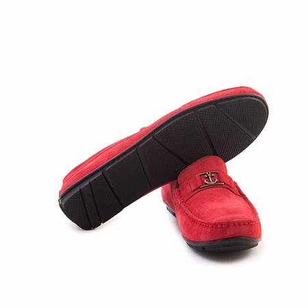 Mocassini Erkek Hakiki Deri Kauçuk Taban Kırmızı Süet Günlük Ayakkabı