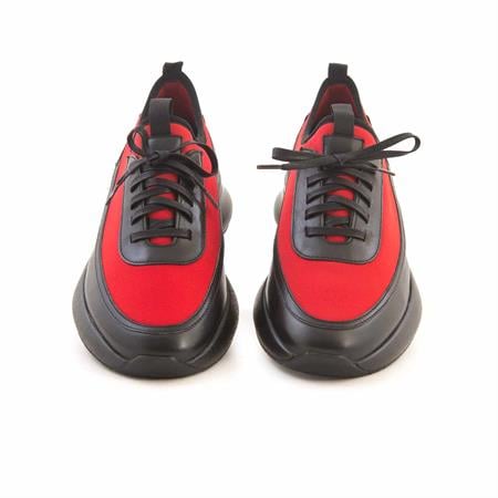 Mocassini Erkek Hakiki Deri Kauçuk Taban Siyah-Kırmızı Spor & Sneaker Ayakkabı