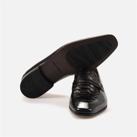 Mocassini Gold Erkek Hakiki Piton Kösele Taban Siyah Klasik Ayakkabı