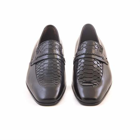 Mocassini Gold Erkek Hakiki Piton Kösele Taban Siyah Klasik Ayakkabı