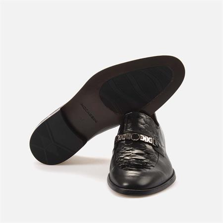 Mocassini Gold Erkek Hakiki Piton Enjeksiyon Kösele Taban Siyah Klasik Ayakkabı