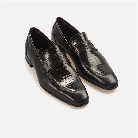 Mocassini Gold Erkek Geyik Derisi Enjeksiyon Kösele Taban Siyah Klasik Ayakkabı