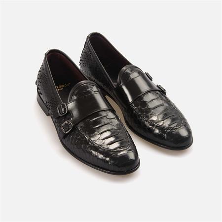 Mocassini Gold Erkek Hakiki Piton Enjeksiyon Kösele Taban Siyah Klasik Ayakkabı
