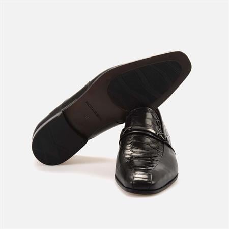 Mocassini Gold Erkek Hakiki Piton Enjeksiyon Kösele Taban Siyah Klasik Ayakkabı