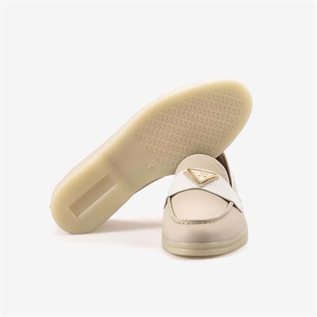 Mocassini Hakiki Deri Günlük Bej-Beyaz Ayakkabı