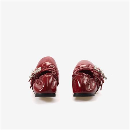 Mocassini  Hakiki Deri Kadın Kırmızı Rugan Babet Ayakkabı