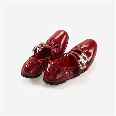Mocassini  Hakiki Deri Kadın Kırmızı Rugan Babet Ayakkabı