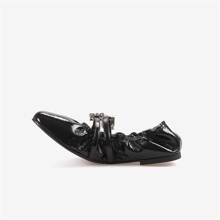 Mocassini  Hakiki Deri Kadın Siyah Rugan Babet Ayakkabı