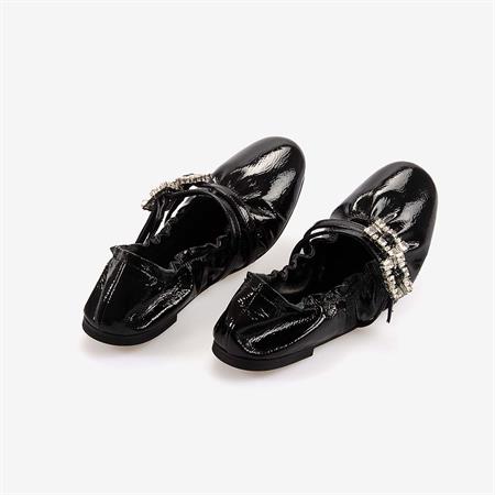 Mocassini  Hakiki Deri Kadın Siyah Rugan Babet Ayakkabı