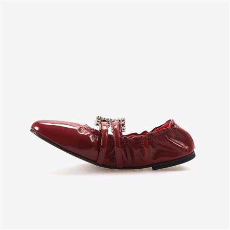 Mocassini  Hakiki Deri Kadın Kırmızı Rugan Babet Ayakkabı