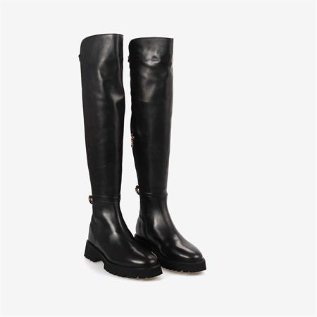 Mocassini Hakiki Deri & Streç Siyah Kadın Çizme 5780-57S