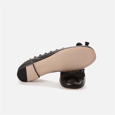 Mocassini Kadın Hakiki Deri Kösele Taban Siyah Babet Ayakkabı