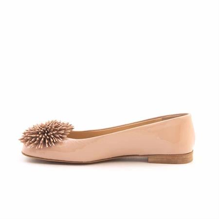 Mocassini Kadın Rugan Deri Microlight Taban Bej Parlak Babet Ayakkabı