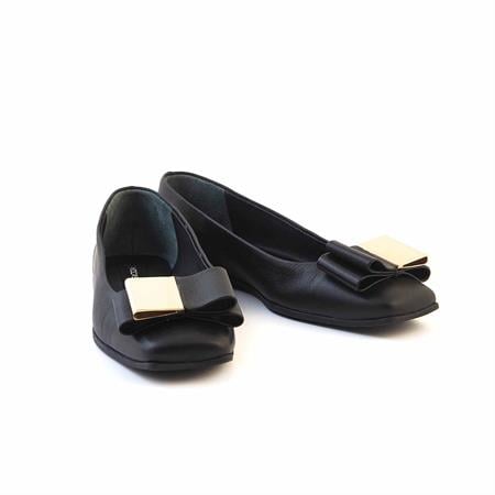 Mocassini Kadın Hakiki Deri Kösele Taban Siyah Babet Ayakkabı