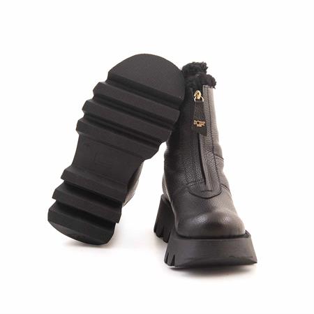 Mocassini Kadın Hakiki Deri Kauçuk Taban Siyah Günlük Bot