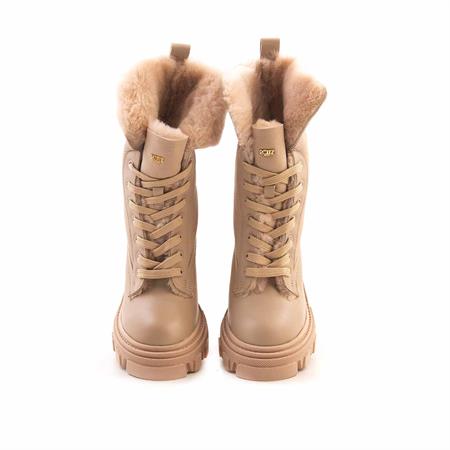 Mocassini Kadın Hakiki Deri Kauçuk Taban Bej Günlük Bot