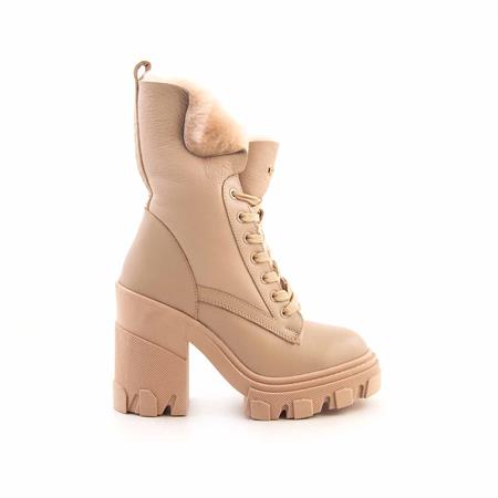 Mocassini Kadın Hakiki Deri Kauçuk Taban Bej Günlük Bot