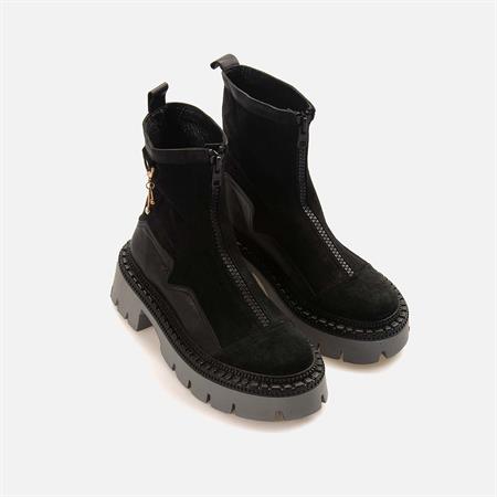 Mocassini Kadın Hakiki Deri Kauçuk Taban Siyah Günlük Bot