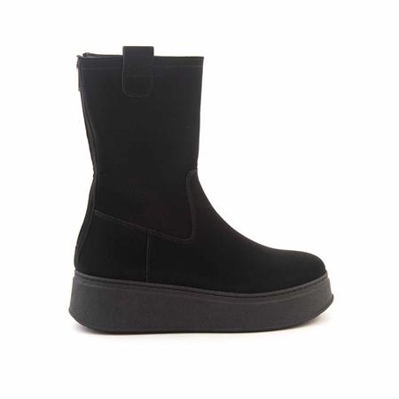 Mocassini Kadın Hakiki Deri Kauçuk Taban Siyah Süet Günlük Bot