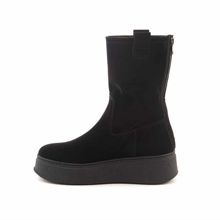 Mocassini Kadın Hakiki Deri Kauçuk Taban Siyah Süet Günlük Bot