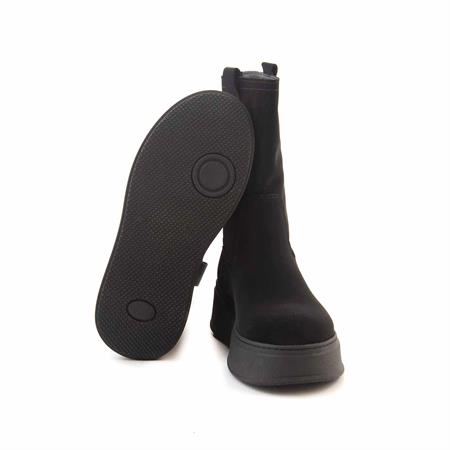 Mocassini Kadın Hakiki Deri Kauçuk Taban Siyah Süet Günlük Bot