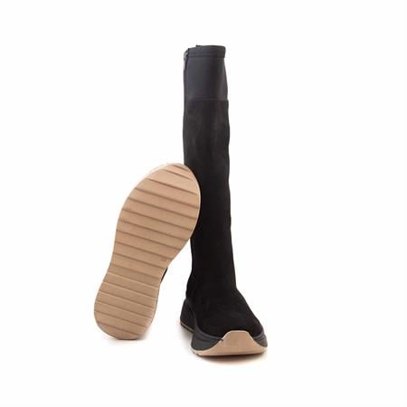 Mocassini Kadın Hakiki Deri Kauçuk Taban Siyah Süet Günlük Çizme