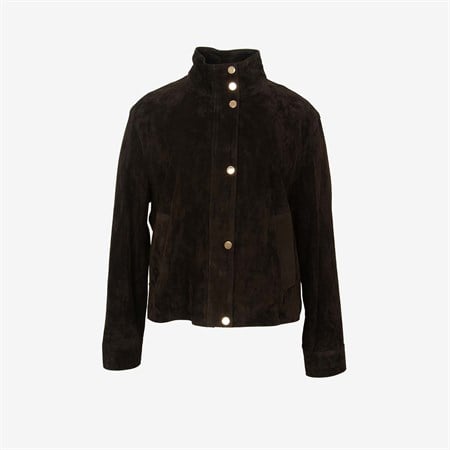 Mocassini Kadın Kahverengi Dik Yaka Çıtçıtlı Deri Süet Ceket BK-2830