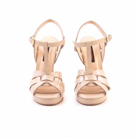 Mocassini Kadın Rugan Deri Kösele Taban Bej Parlak Gece & Abiye Sandalet