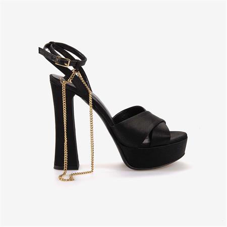 Mocassini Kadın Saten Uzun Topuklu Gece & Abiye Siyah Saten Ayakkabı