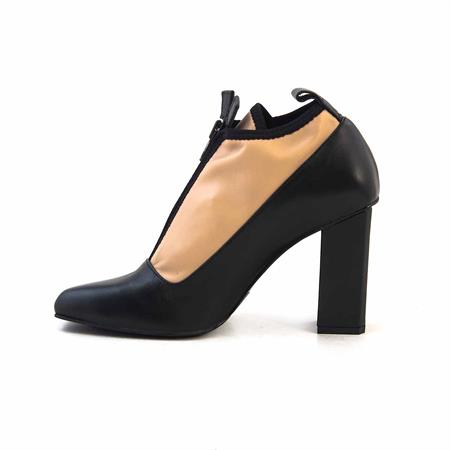 Mocassini Kadın Rugan Deri Eva Taban Siyah-Bej Topuklu Ayakkabı