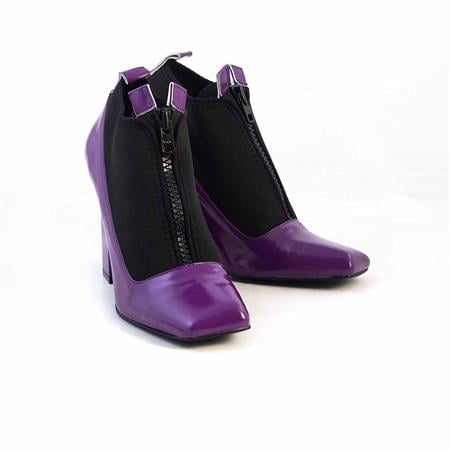 Mocassini Kadın Rugan Deri Eva Taban Siyah-Mor Topuklu Ayakkabı