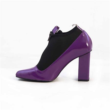 Mocassini Kadın Rugan Deri Eva Taban Siyah-Mor Topuklu Ayakkabı