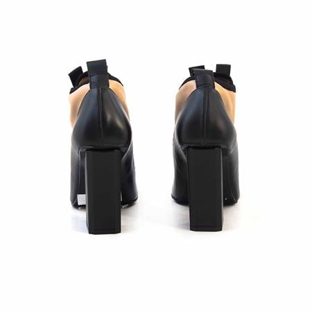 Mocassini Kadın Rugan Deri Eva Taban Siyah-Bej Topuklu Ayakkabı