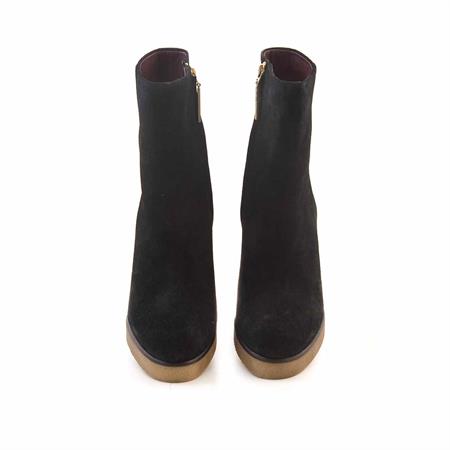 Mocassini Kadın Hakiki Deri Kauçuk Taban Siyah Süet Topuklu Bot 