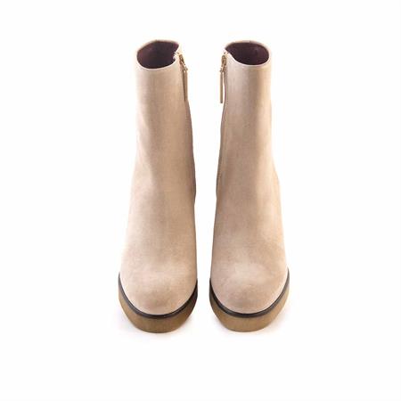 Mocassini Kadın Hakiki Deri Kauçuk Taban Bej Süet Topuklu Bot 