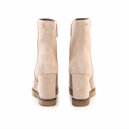 Mocassini Kadın Hakiki Deri Kauçuk Taban Bej Süet Topuklu Bot 