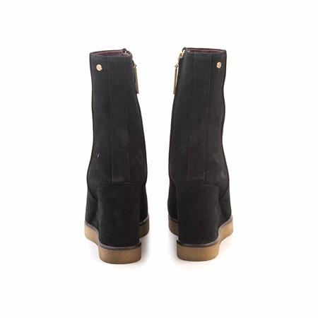 Mocassini Kadın Hakiki Deri Kauçuk Taban Siyah Süet Topuklu Bot 