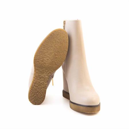 Mocassini Kadın Hakiki Deri Kauçuk Taban Bej Topuklu Bot 