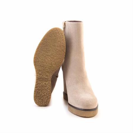 Mocassini Kadın Hakiki Deri Kauçuk Taban Bej Süet Topuklu Bot 