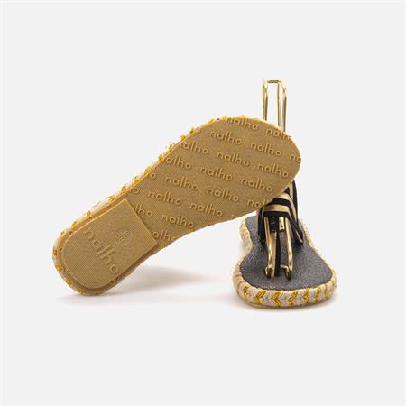 Nalho Kadın Siyah-Altın Sarısı Sandalet Terlik