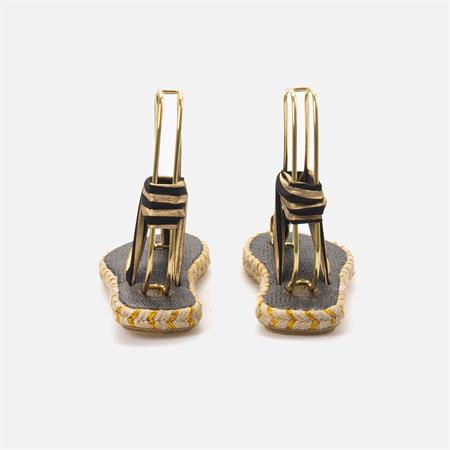 Nalho Kadın Siyah-Altın Sarısı Sandalet Terlik