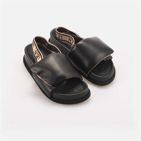 No21 Kadın Hakiki Deri Eva Taban Siyah Sandalet Ayakkabı