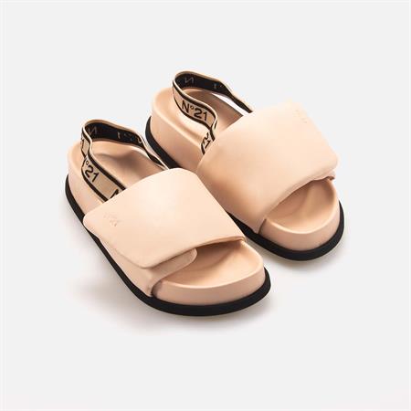 No21 Kadın Hakiki Deri Eva Taban Bej Sandalet Ayakkabı