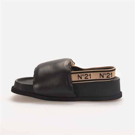 No21 Kadın Hakiki Deri Eva Taban Siyah Sandalet Ayakkabı