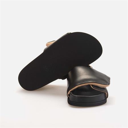 No21 Kadın Hakiki Deri Eva Taban Siyah Sandalet Ayakkabı