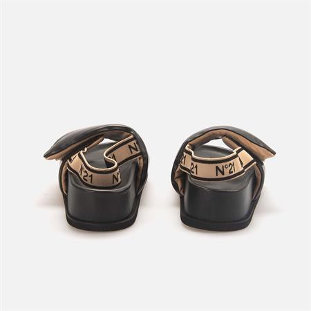 No21 Kadın Hakiki Deri Eva Taban Siyah Sandalet Ayakkabı