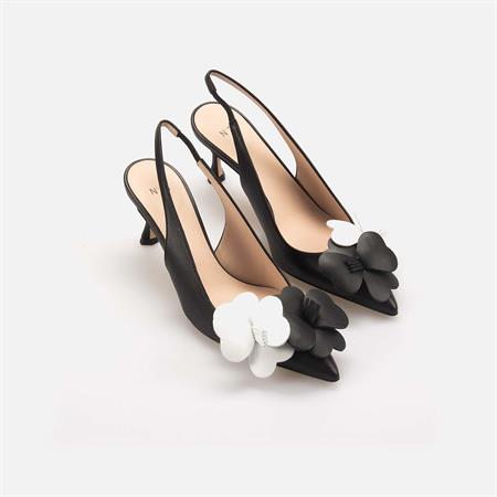 No21 Kadın Hakiki Deri Neolit Taban Siyah Topuklu Ayakkabı