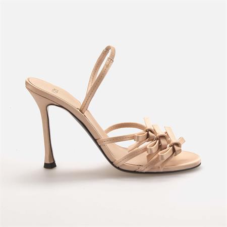 No21 Kadın Hakiki Deri Neolit Taban Bej Topuklu Ayakkabı