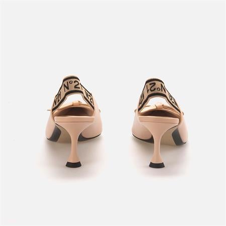 No21 Kadın Hakiki Deri Neolit Taban Bej Topuklu Ayakkabı