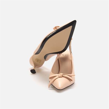 No21 Kadın Hakiki Deri Neolit Taban Bej Topuklu Ayakkabı